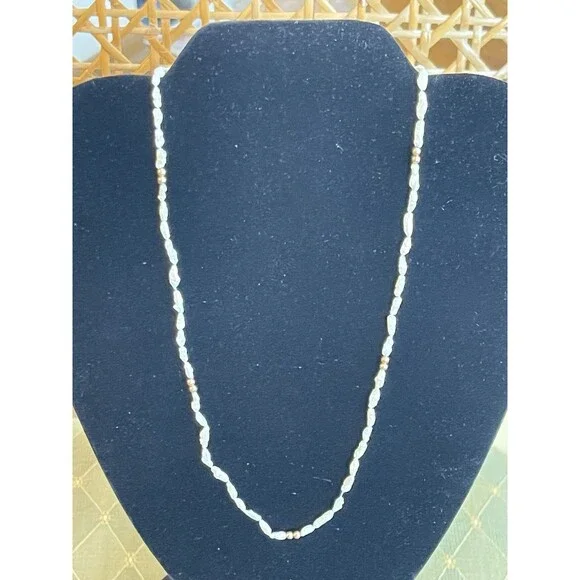 Vintage Freshwater Rice Pearl Necklace 17" w/ 14K Gold Bead Spacers & Clasp - Picture 2 of 12